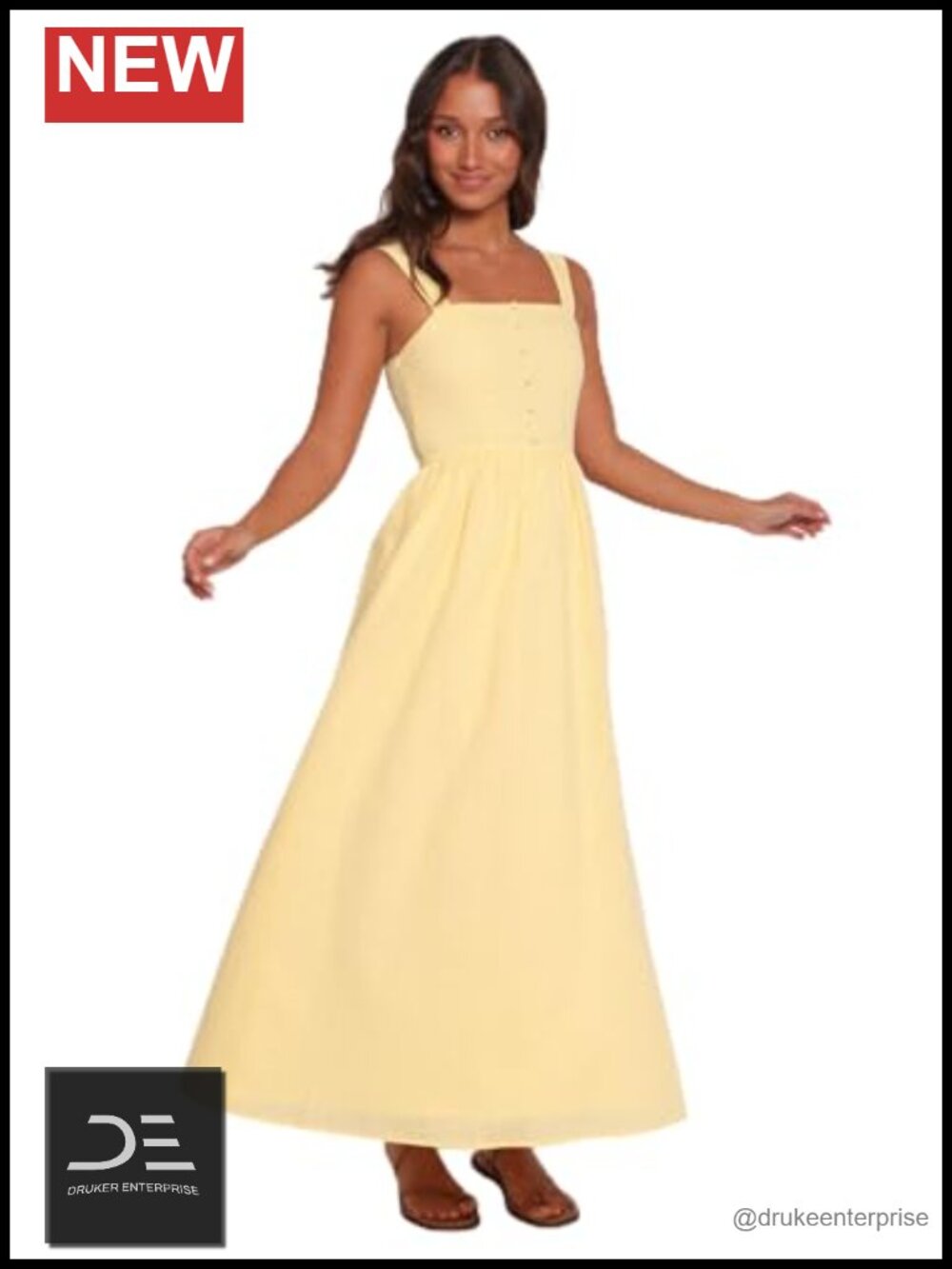Maxi Dress Square Neckline Shirred Back A-Line